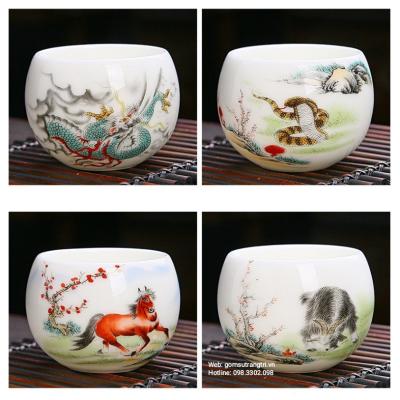 Bộ Chén 12 Con Giáp - Hàng Sứ Xương - Thủ Công Cao Cấp
